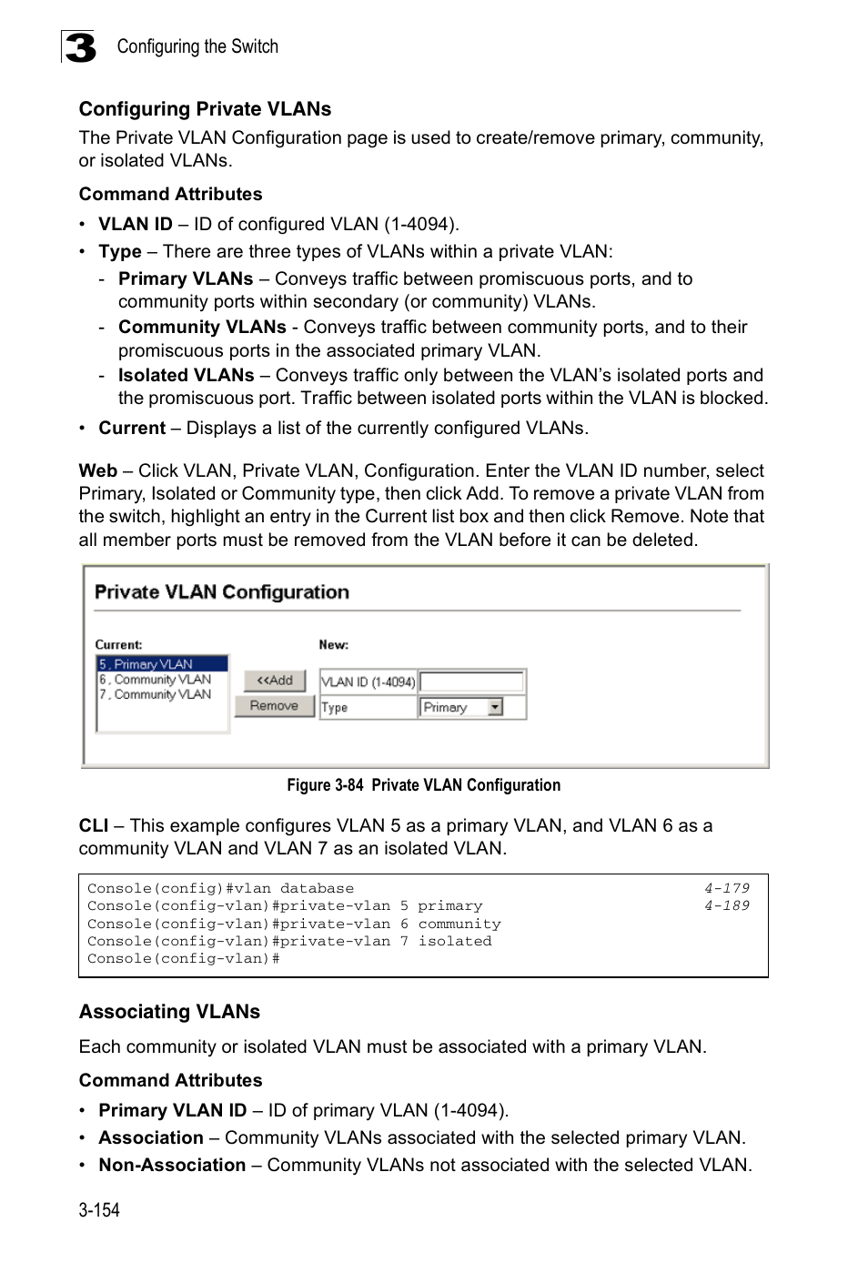 Configuring private vlans, Associating vlans, Figure 3-84 | Private vlan configuration | Accton Technology ES3526XA User Manual | Page 198 / 512