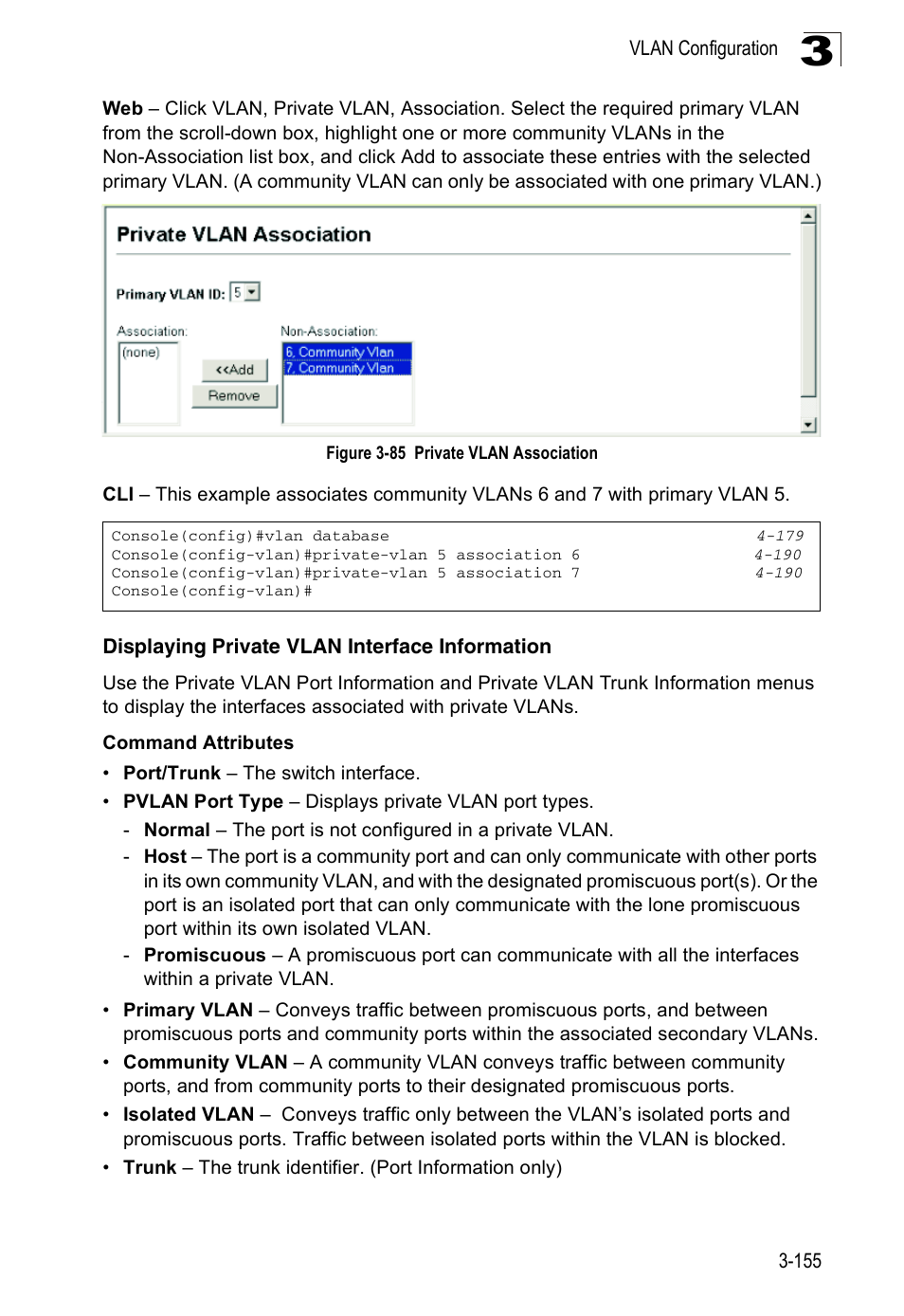 Displaying private vlan interface information, Figure 3-85, Private vlan association | Accton Technology ES3526XA User Manual | Page 199 / 512