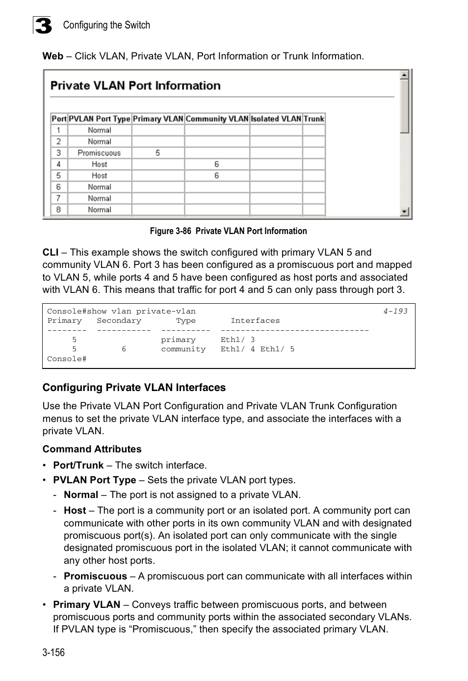 Configuring private vlan interfaces, Figure 3-86, Private vlan port information | Accton Technology ES3526XA User Manual | Page 200 / 512