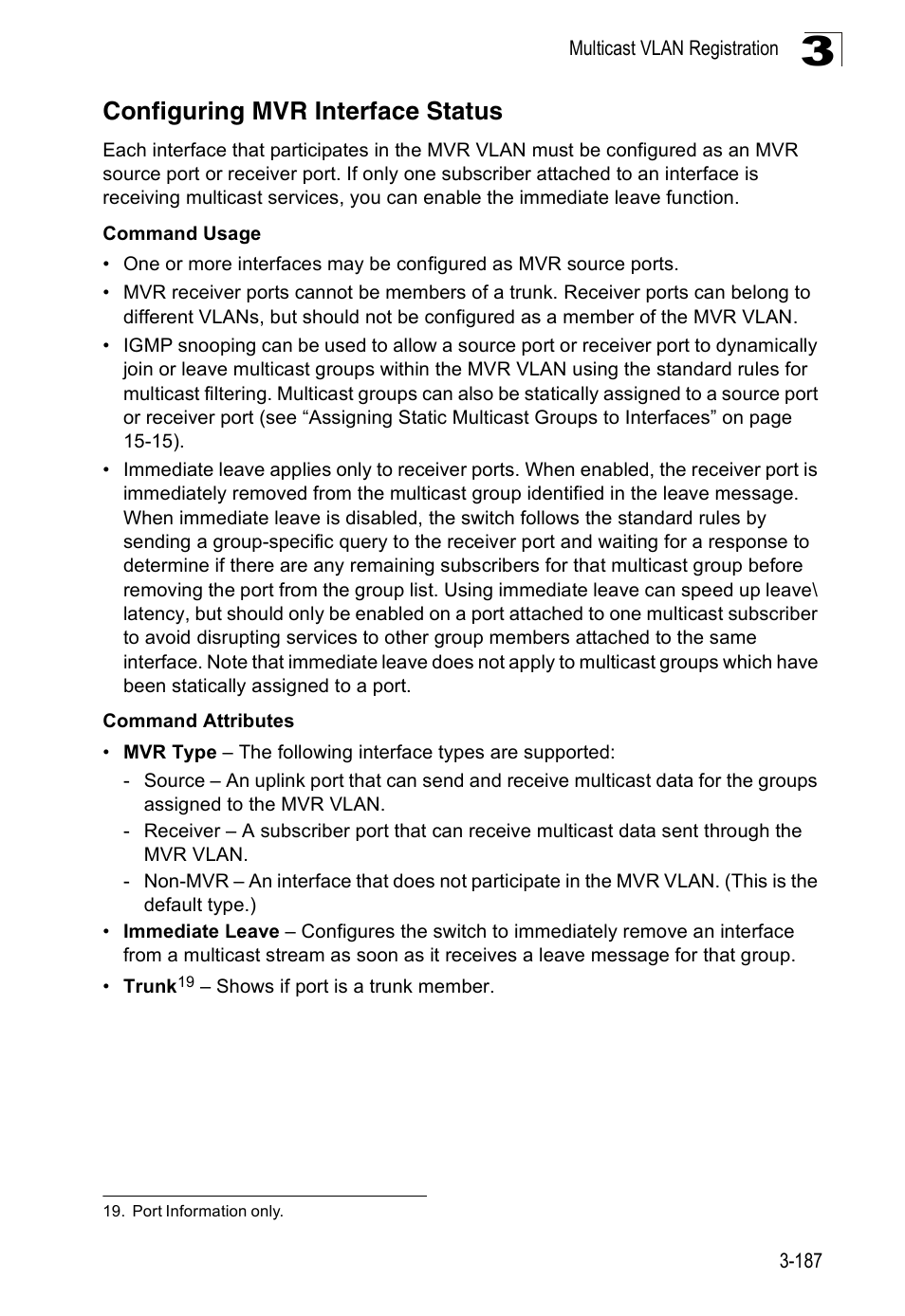 Configuring mvr interface status | Accton Technology ES3526XA User Manual | Page 231 / 512