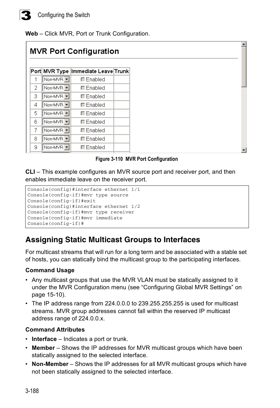 Assigning static multicast groups to interfaces, Figure 3-110 mvr port configuration | Accton Technology ES3526XA User Manual | Page 232 / 512