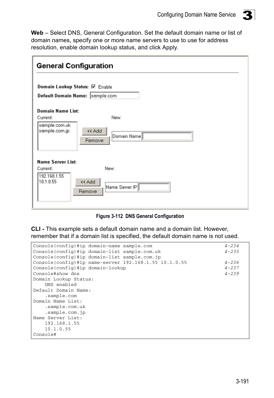 Figure 3-112 dns general configuration | Accton Technology ES3526XA User Manual | Page 235 / 512