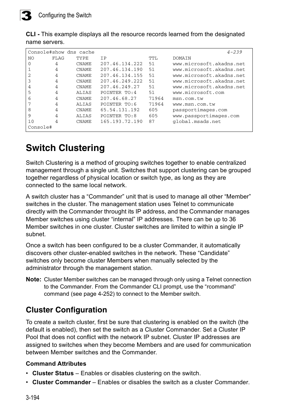 Switch clustering, Cluster configuration | Accton Technology ES3526XA User Manual | Page 238 / 512