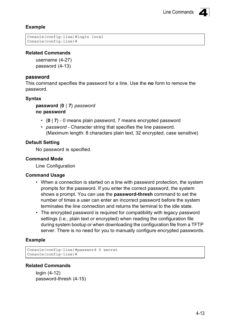 Password, Password 4-13 | Accton Technology ES3526XA User Manual | Page 255 / 512