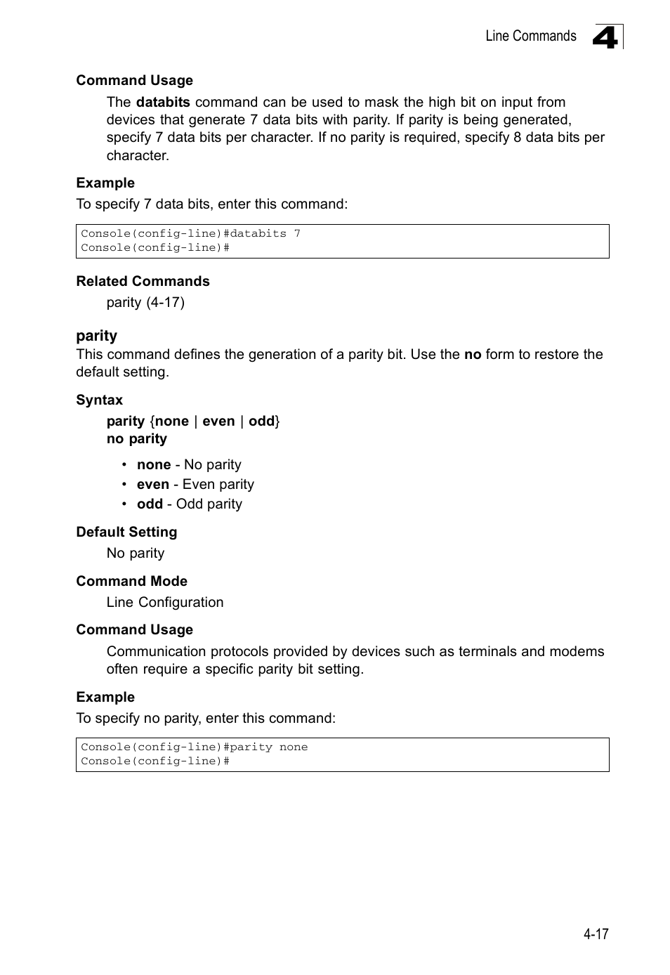 Parity, Parity 4-17 | Accton Technology ES3526XA User Manual | Page 259 / 512