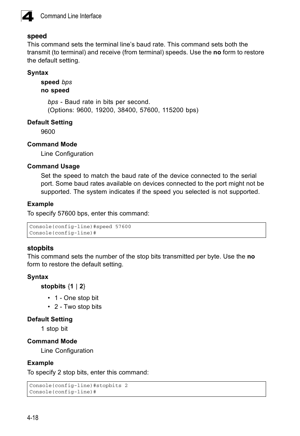 Speed, Stopbits, Speed 4-18 stopbits 4-18 | Accton Technology ES3526XA User Manual | Page 260 / 512