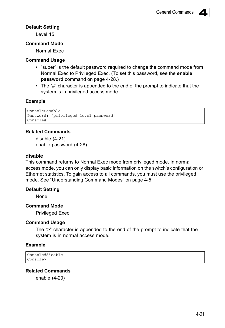 Disable, Disable 4-21 | Accton Technology ES3526XA User Manual | Page 263 / 512