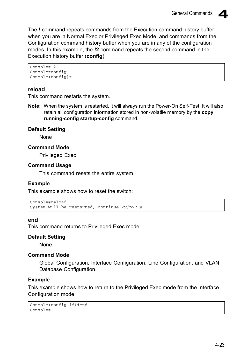 Reload, Reload 4-23 end 4-23 | Accton Technology ES3526XA User Manual | Page 265 / 512