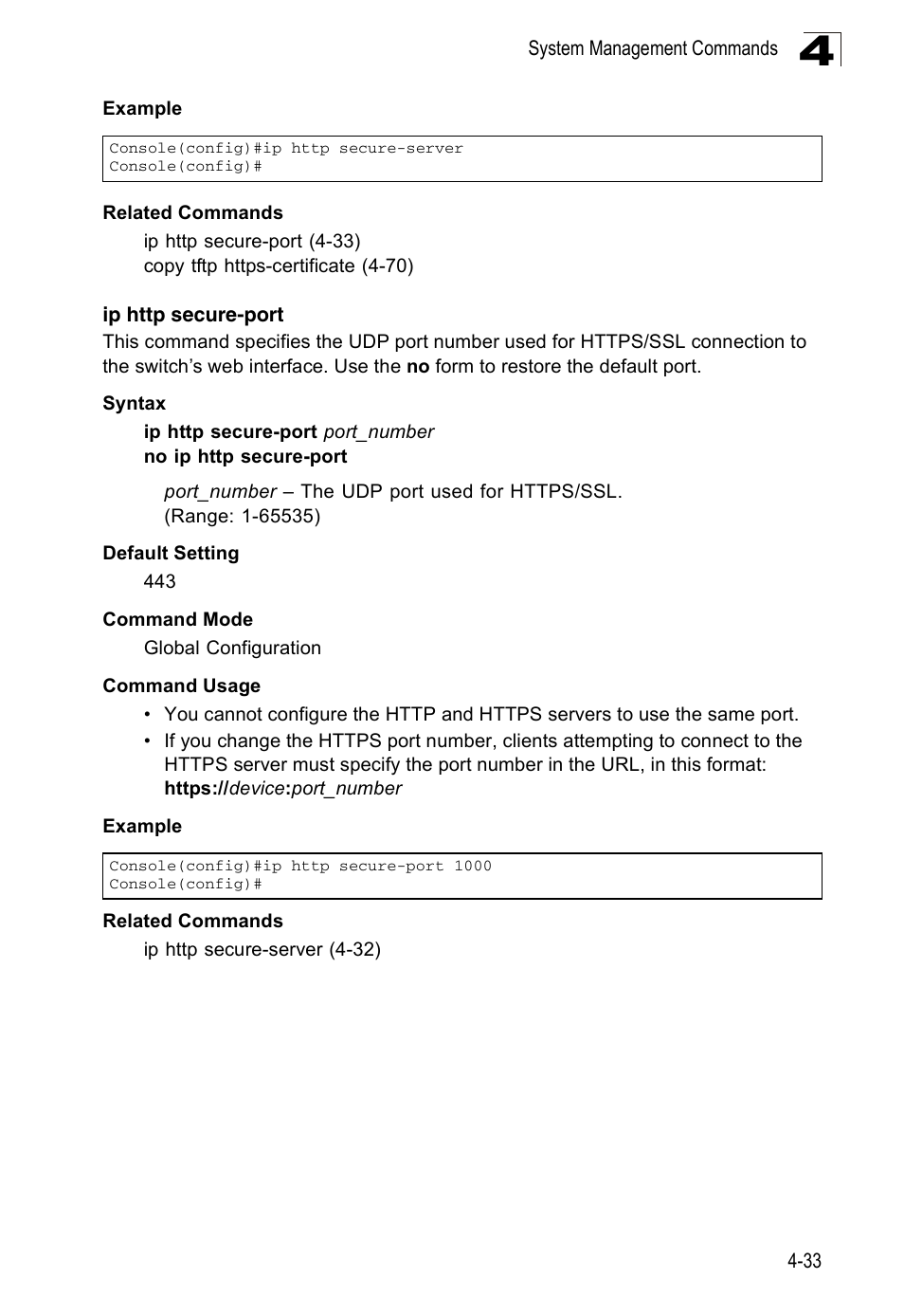 Ip http secure-port | Accton Technology ES3526XA User Manual | Page 275 / 512