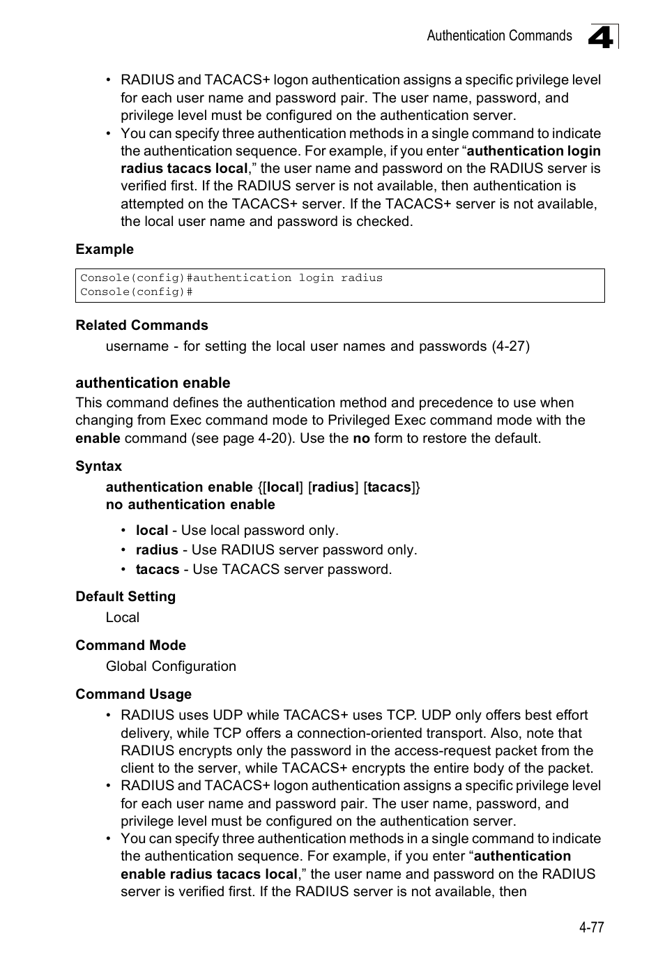 Authentication enable | Accton Technology ES3526XA User Manual | Page 319 / 512