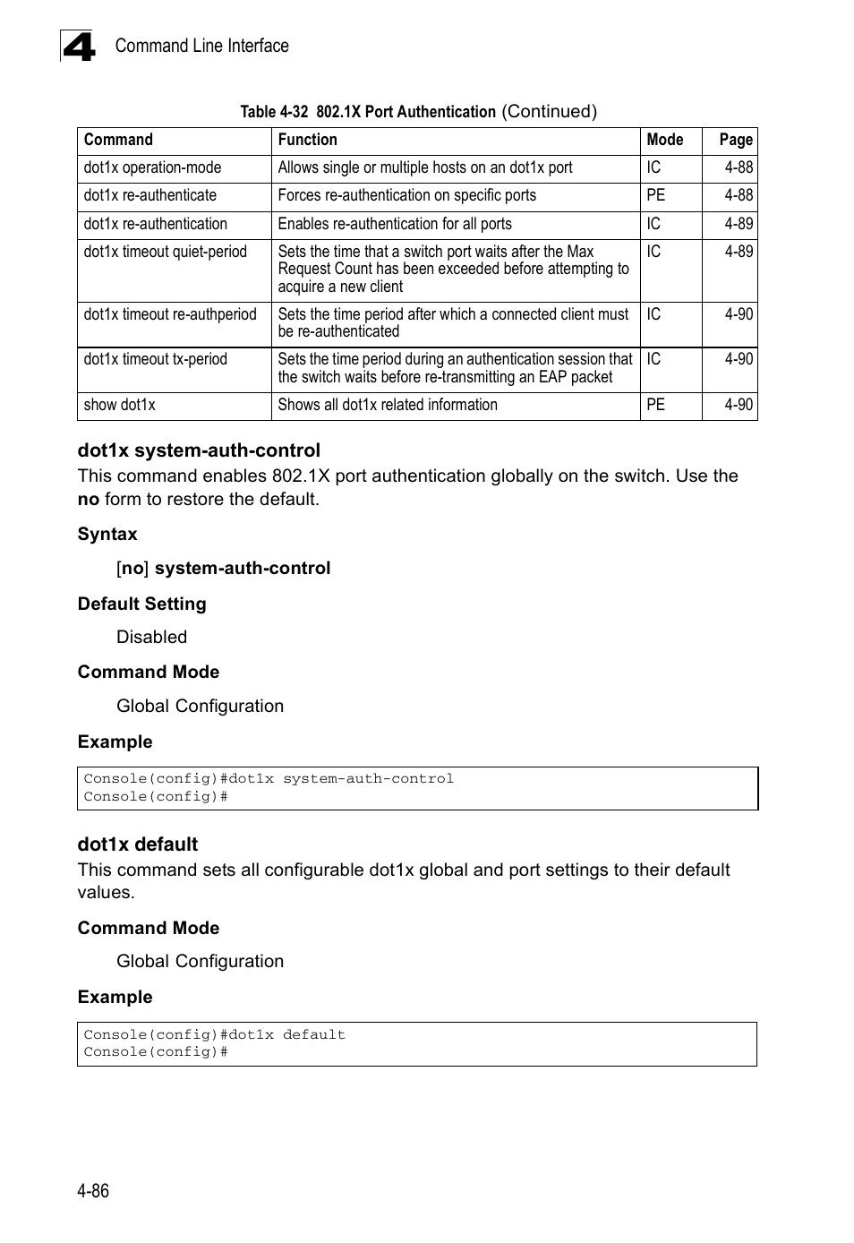 Dot1x system-auth-control, Dot1x default | Accton Technology ES3526XA User Manual | Page 328 / 512