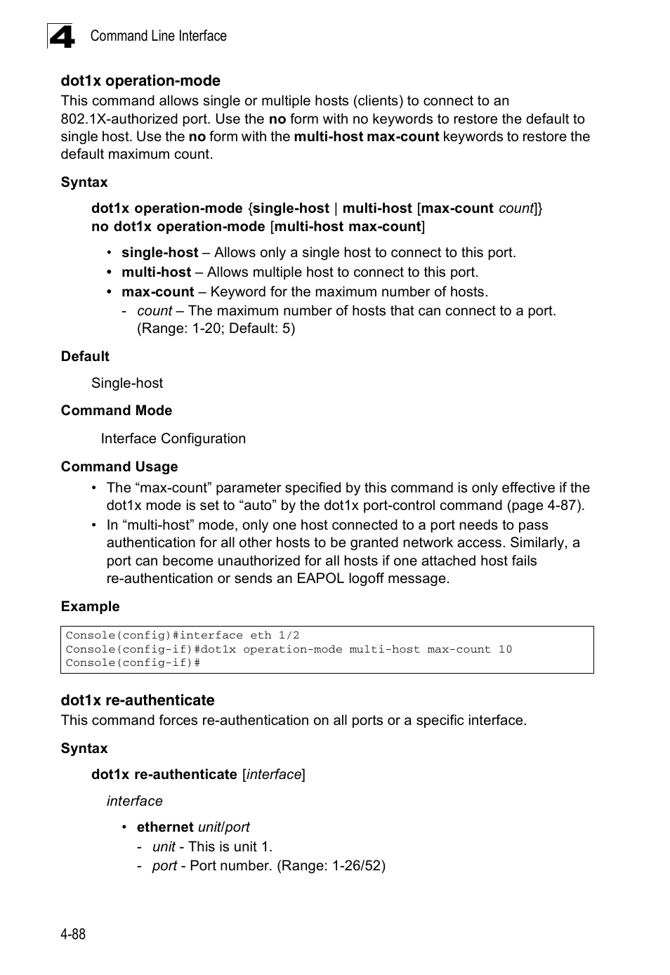 Dot1x operation-mode, Dot1x re-authenticate | Accton Technology ES3526XA User Manual | Page 330 / 512