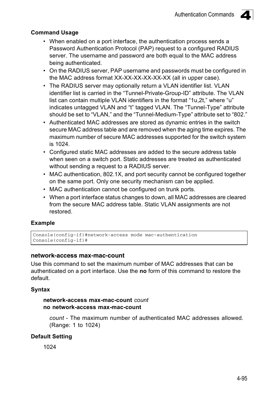 Network-access max-mac-count | Accton Technology ES3526XA User Manual | Page 337 / 512