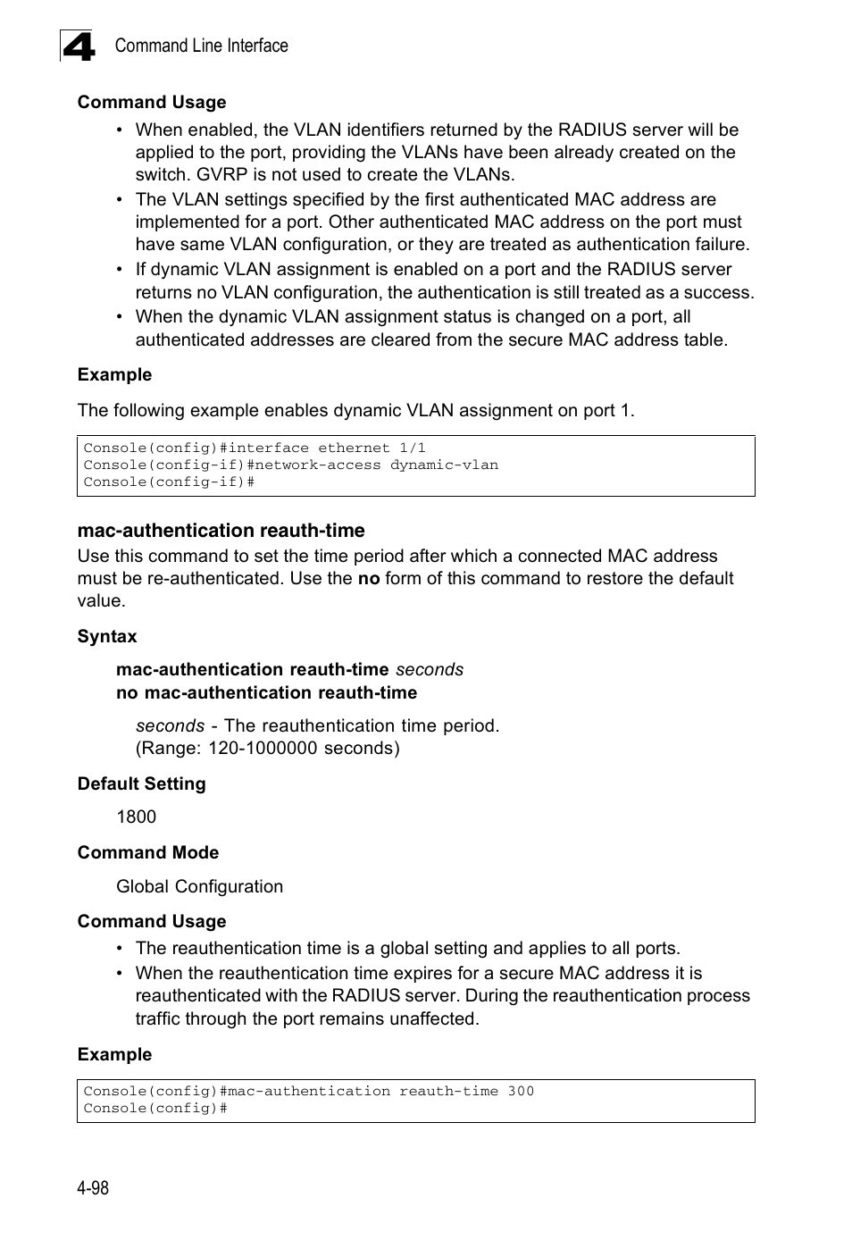 Mac-authentication reauth-time | Accton Technology ES3526XA User Manual | Page 340 / 512