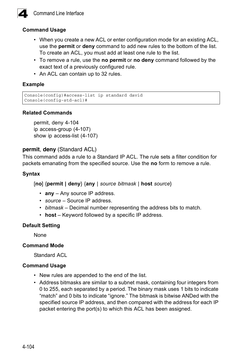 Permit, deny (standard acl) | Accton Technology ES3526XA User Manual | Page 346 / 512