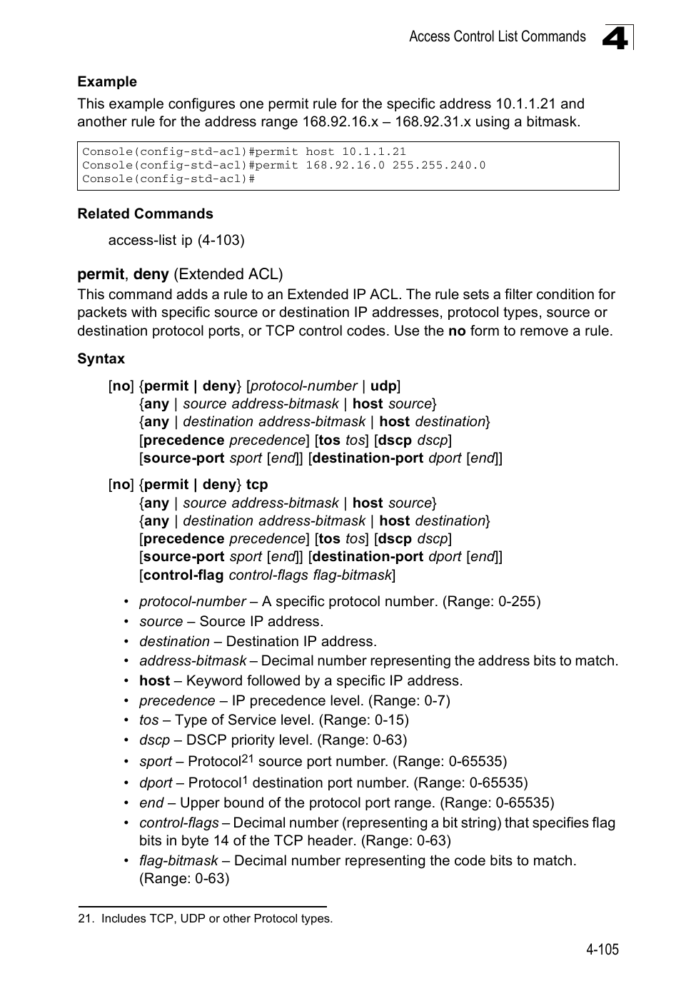 Permit, deny (extended acl) | Accton Technology ES3526XA User Manual | Page 347 / 512