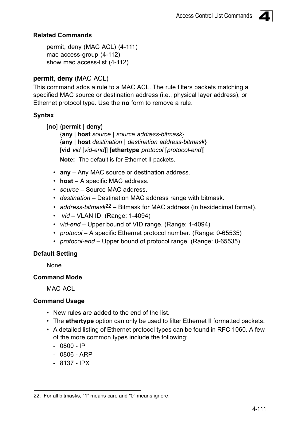 Permit, deny (mac acl) | Accton Technology ES3526XA User Manual | Page 353 / 512