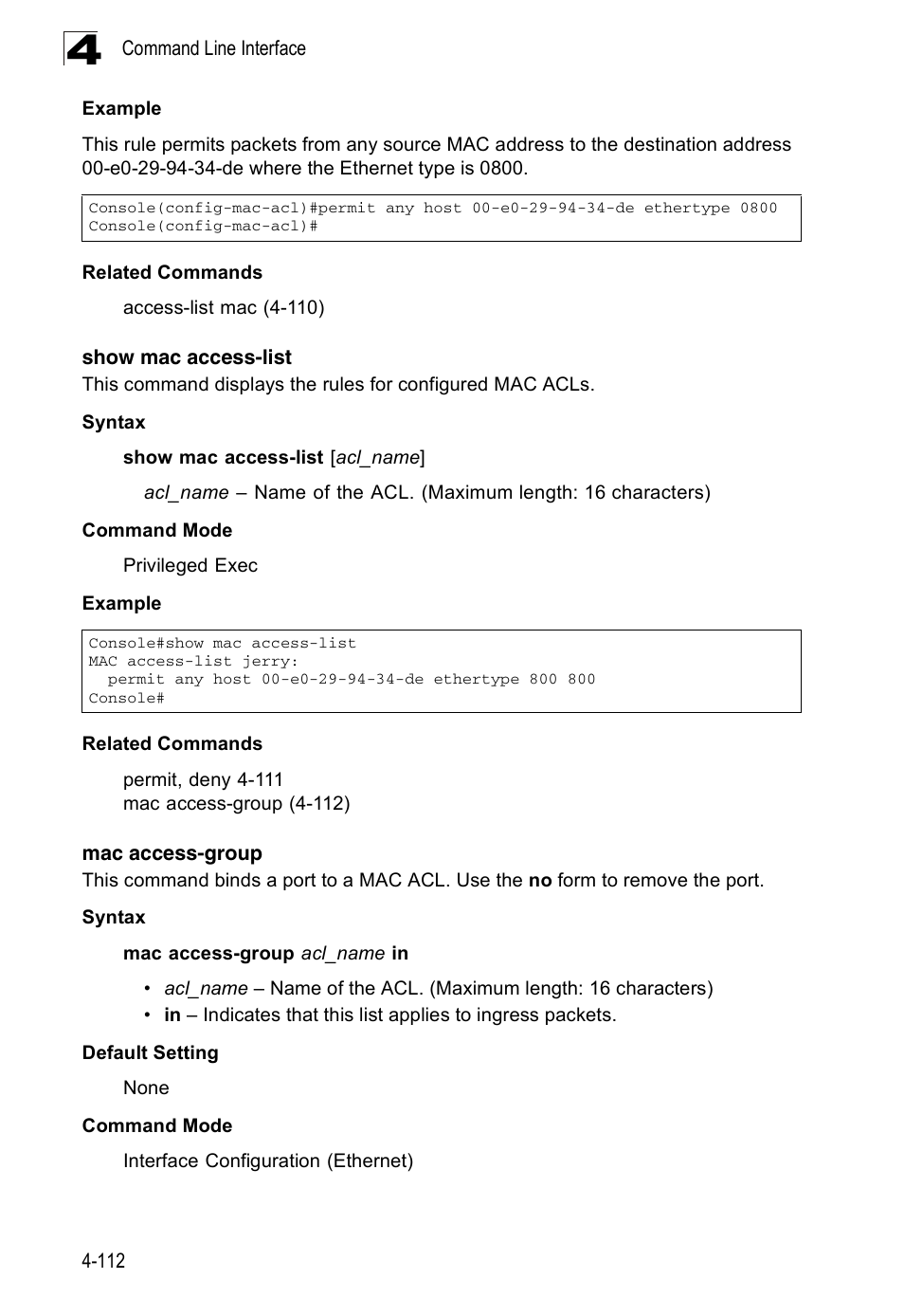 Show mac access-list, Mac access-group | Accton Technology ES3526XA User Manual | Page 354 / 512