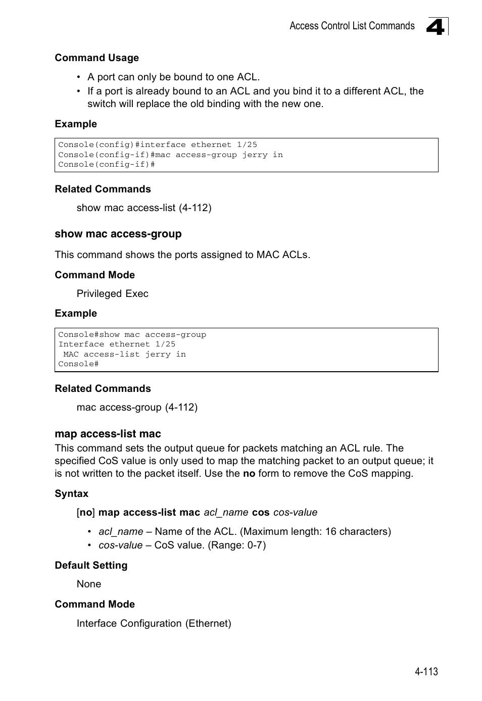 Show mac access-group, Map access-list mac | Accton Technology ES3526XA User Manual | Page 355 / 512