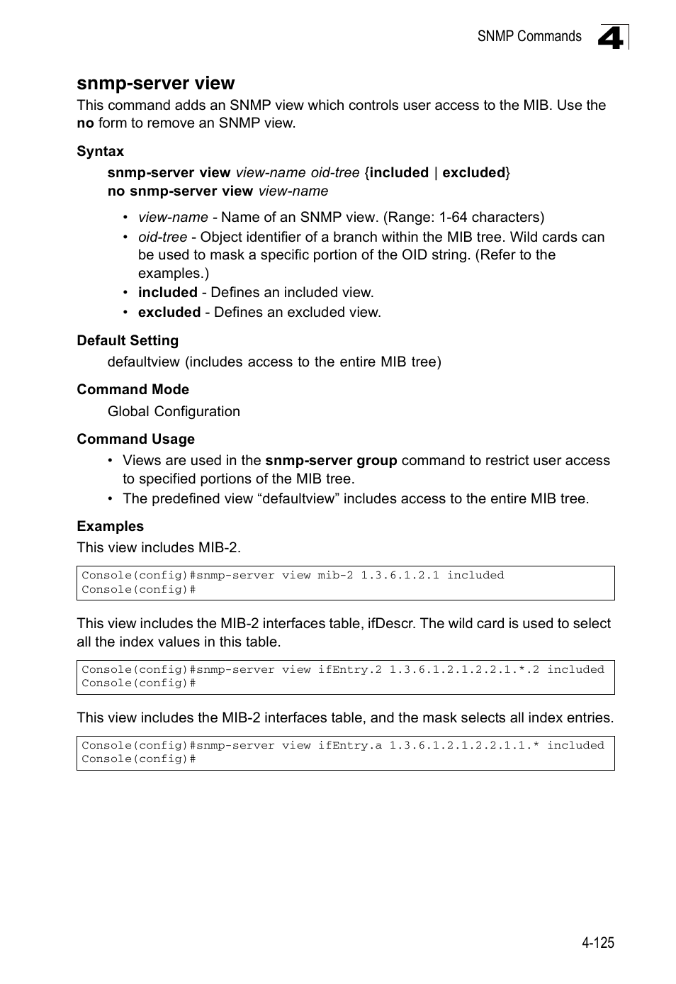 Snmp-server view | Accton Technology ES3526XA User Manual | Page 367 / 512