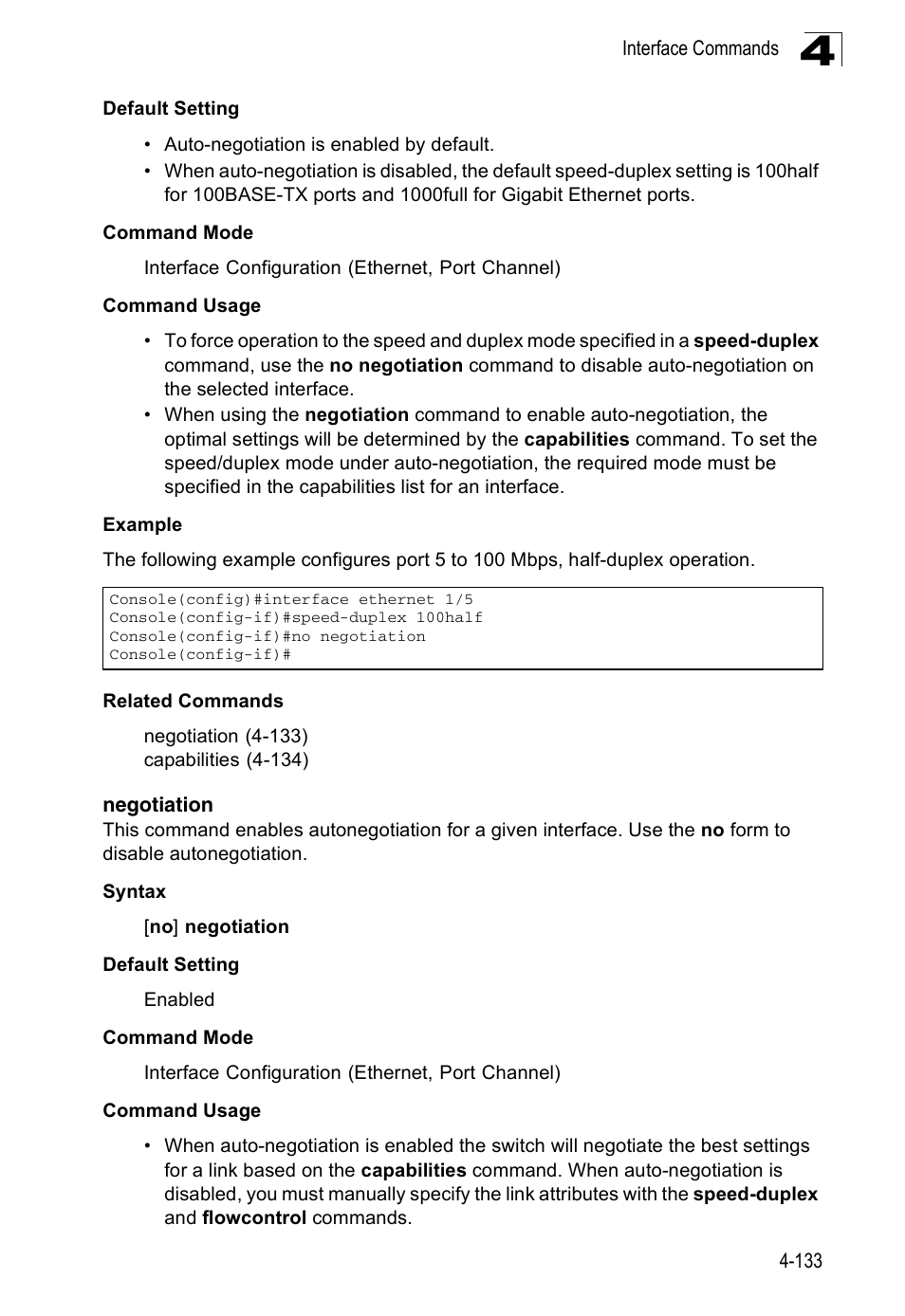 Negotiation, Negotiation 4-133 | Accton Technology ES3526XA User Manual | Page 375 / 512