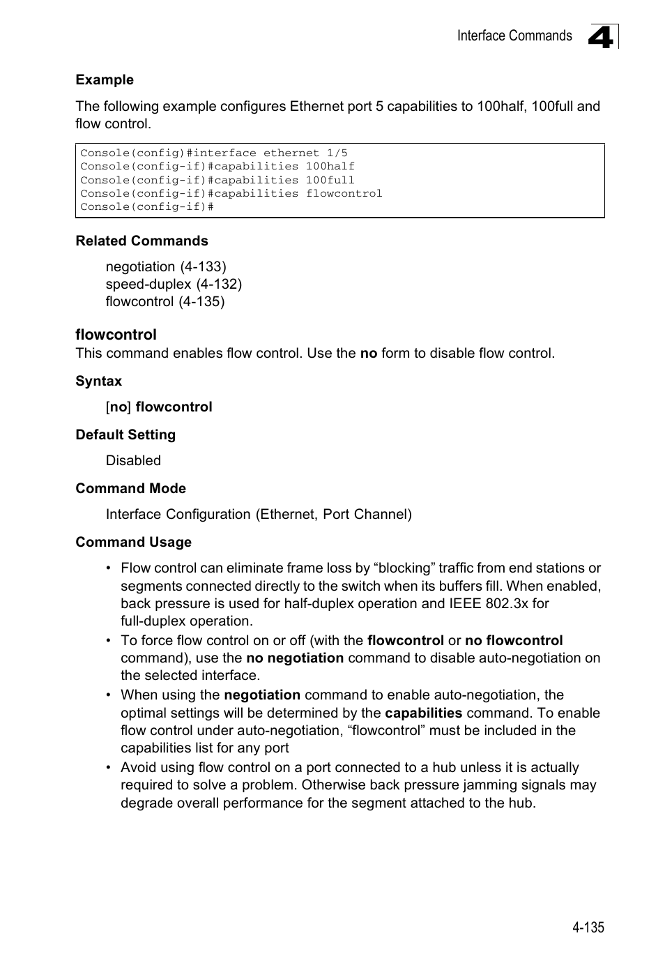 Flowcontrol, Flowcontrol 4-135 | Accton Technology ES3526XA User Manual | Page 377 / 512