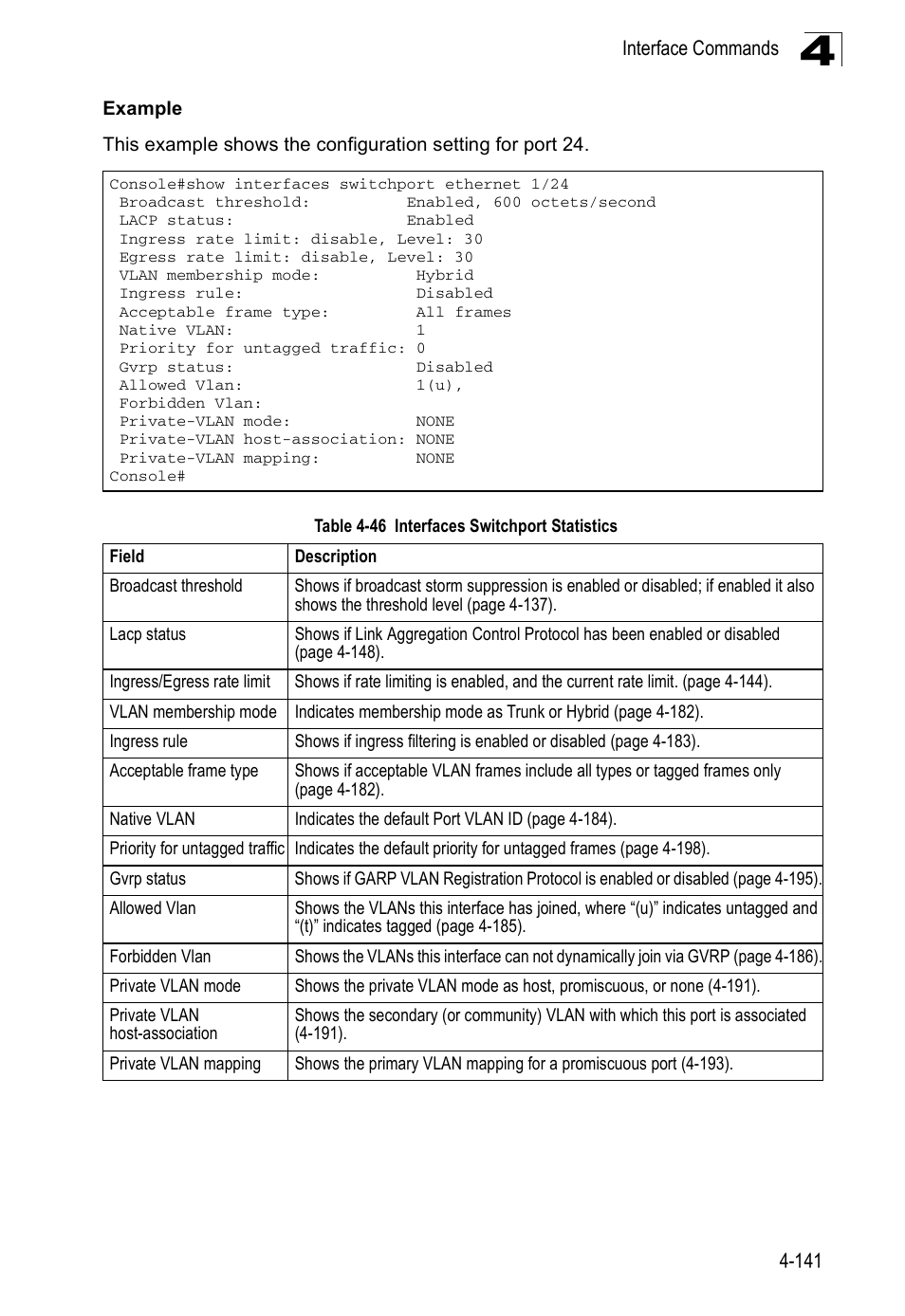 Table 4-46, Interfaces switchport statistics | Accton Technology ES3526XA User Manual | Page 383 / 512