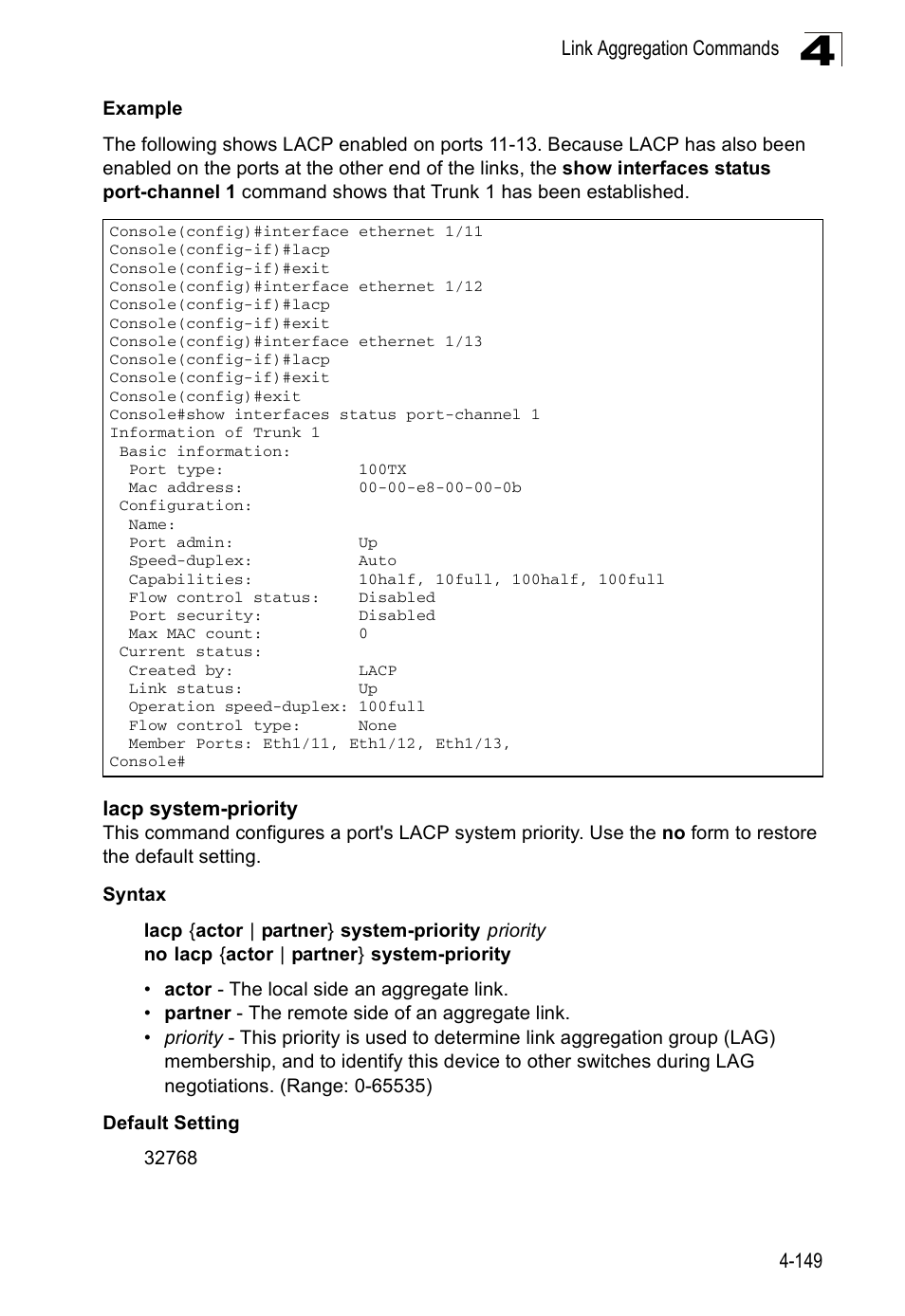 Lacp system-priority | Accton Technology ES3526XA User Manual | Page 391 / 512
