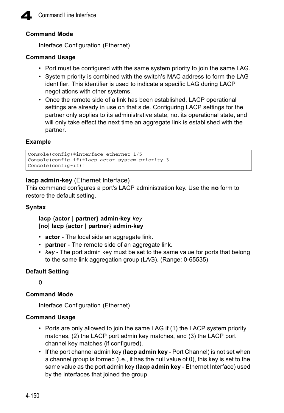 Lacp admin-key (ethernet interface) | Accton Technology ES3526XA User Manual | Page 392 / 512