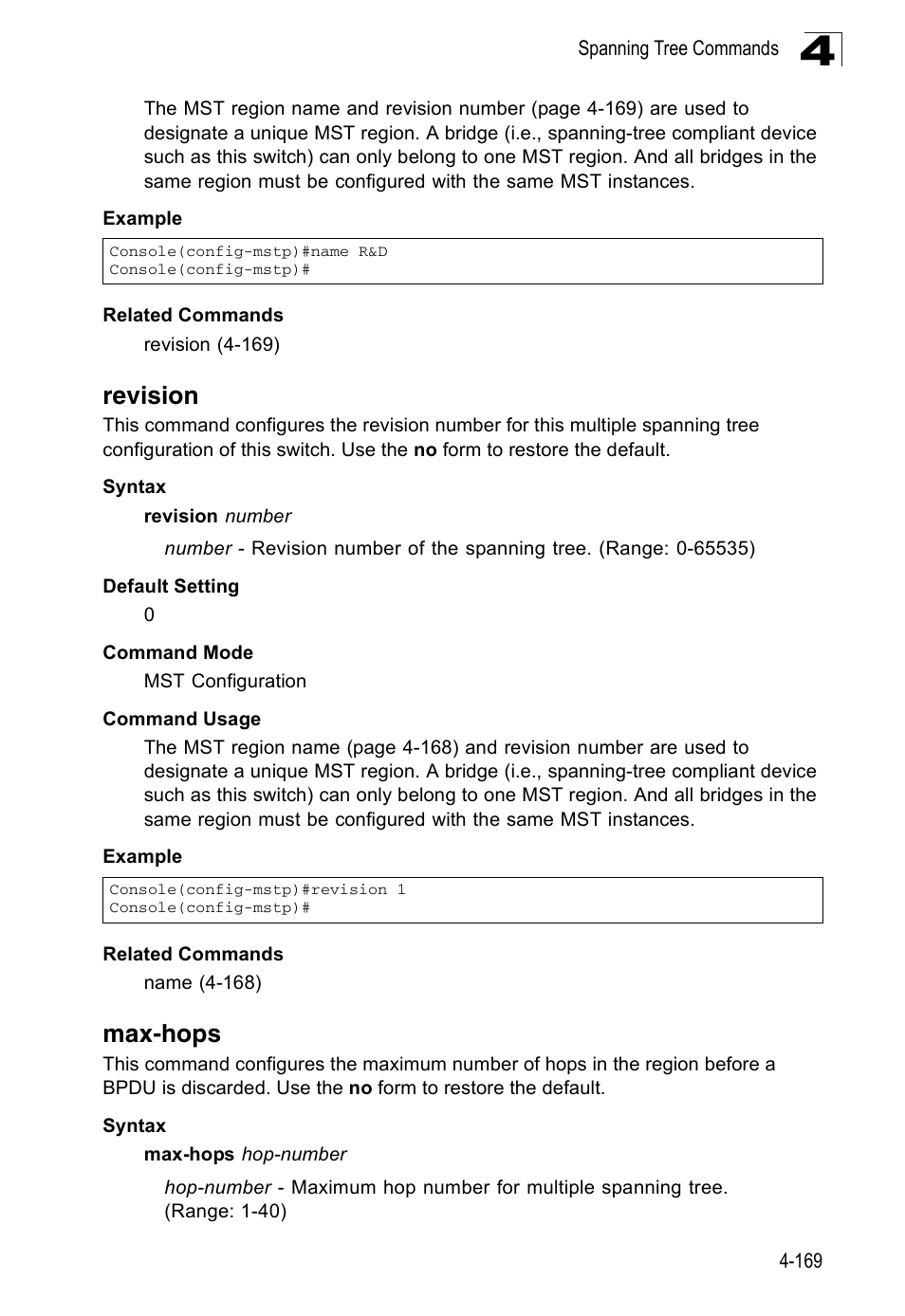 Revision, Max-hops, Revision 4-169 max-hops 4-169 | Accton Technology ES3526XA User Manual | Page 411 / 512