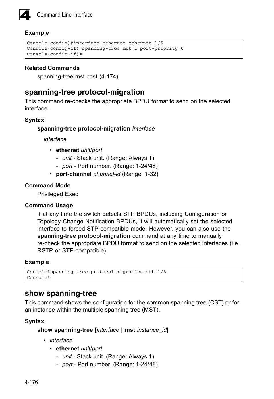 Spanning-tree protocol-migration, Show spanning-tree | Accton Technology ES3526XA User Manual | Page 418 / 512