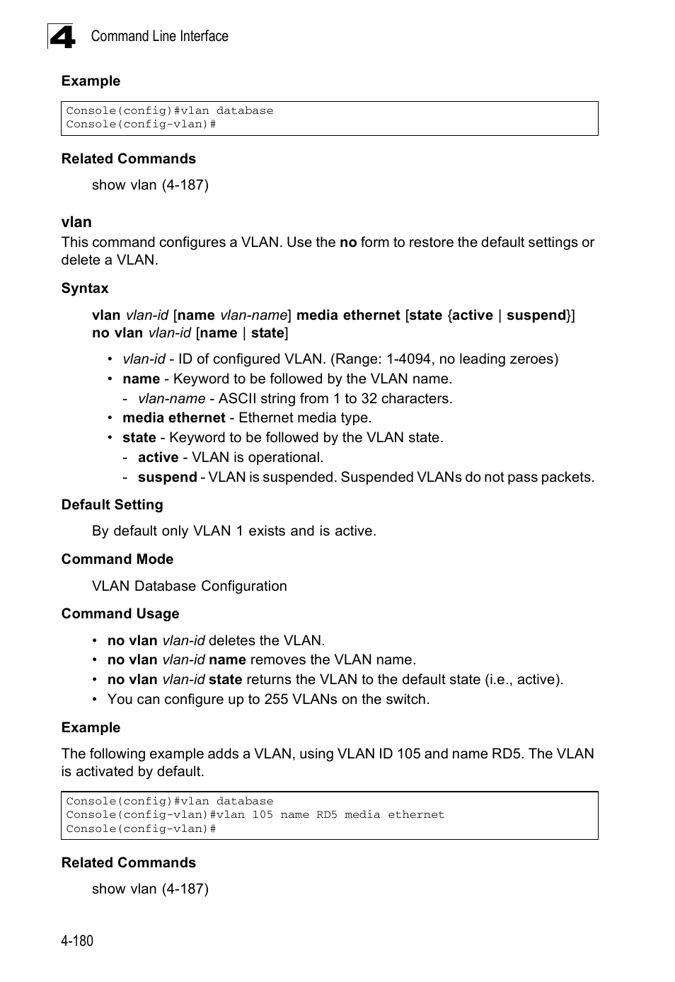Vlan 4-180 | Accton Technology ES3526XA User Manual | Page 422 / 512