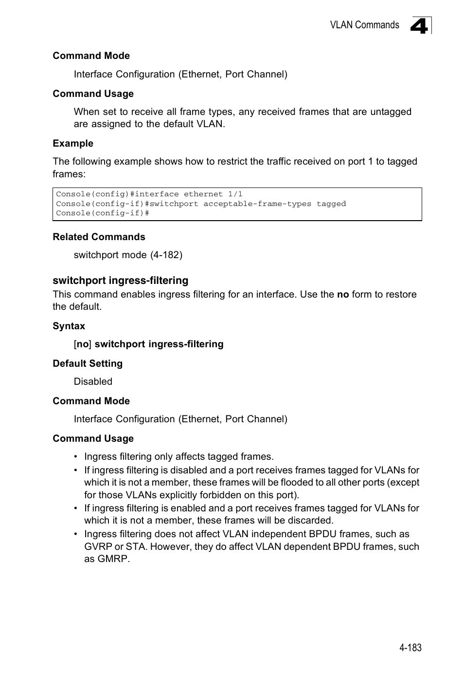 Switchport ingress-filtering | Accton Technology ES3526XA User Manual | Page 425 / 512