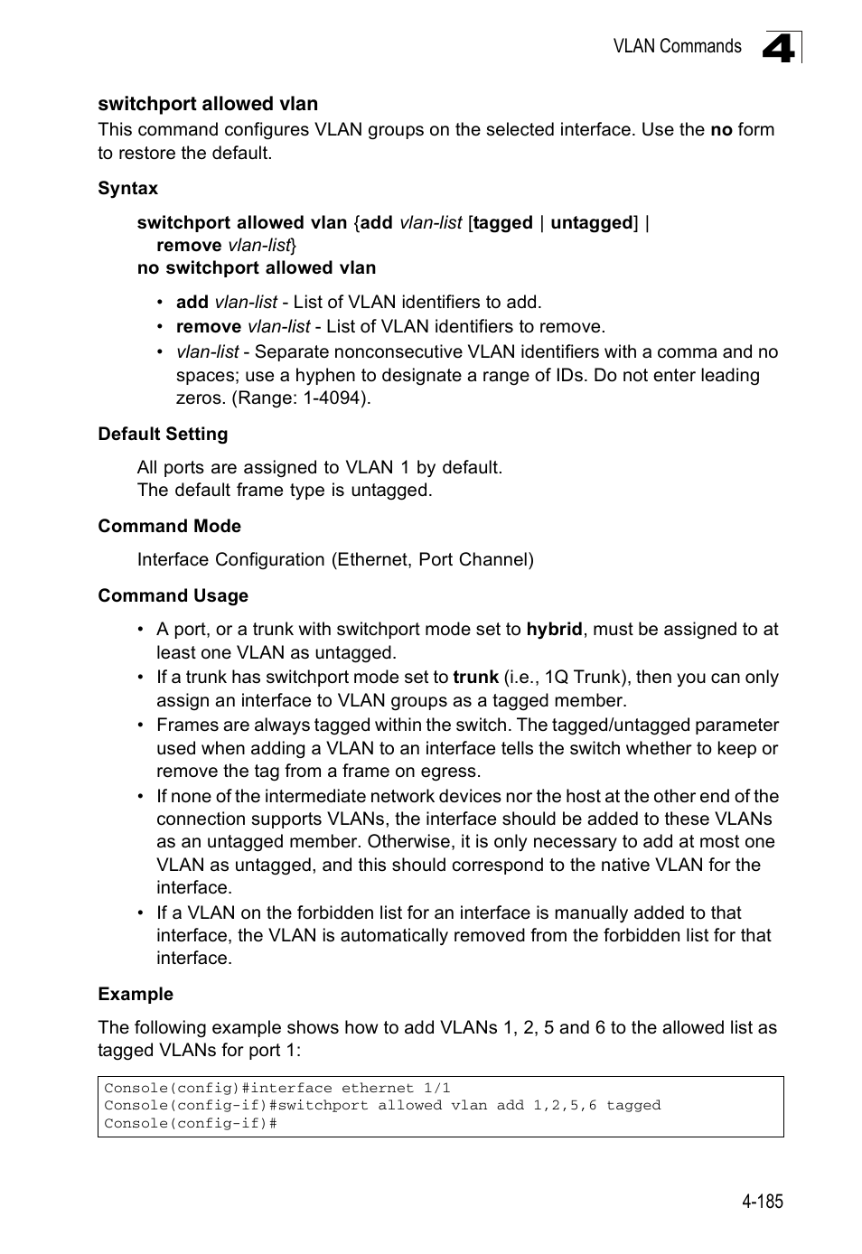 Switchport allowed vlan | Accton Technology ES3526XA User Manual | Page 427 / 512