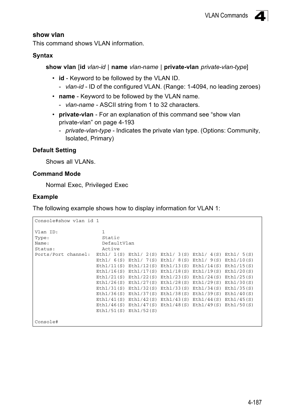 Show vlan | Accton Technology ES3526XA User Manual | Page 429 / 512