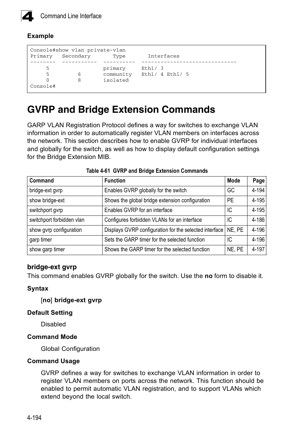 Gvrp and bridge extension commands, Bridge-ext gvrp, Table 4-61 | Accton Technology ES3526XA User Manual | Page 436 / 512