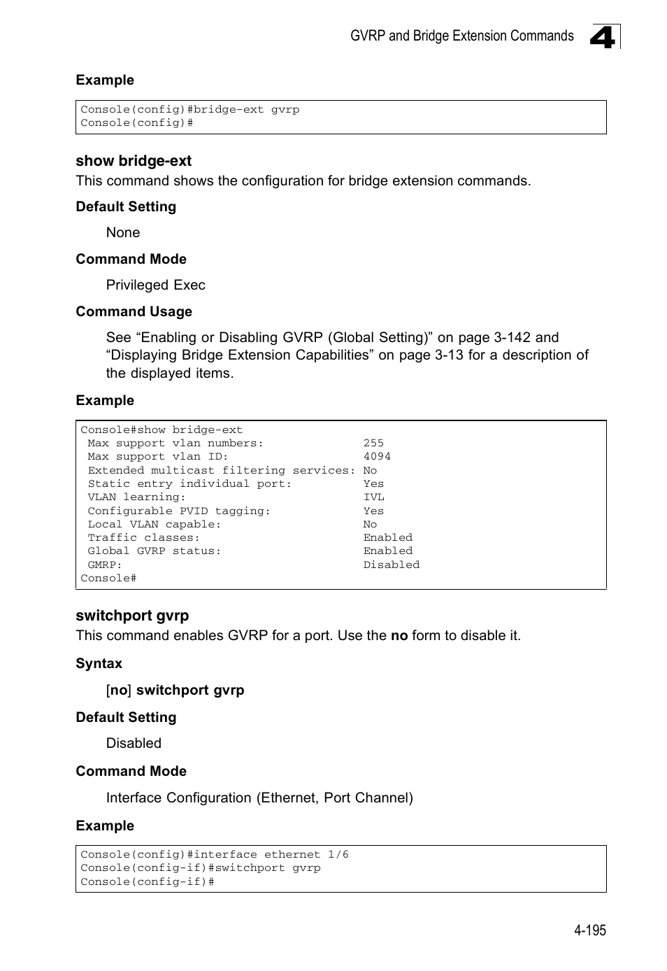Show bridge-ext, Switchport gvrp | Accton Technology ES3526XA User Manual | Page 437 / 512