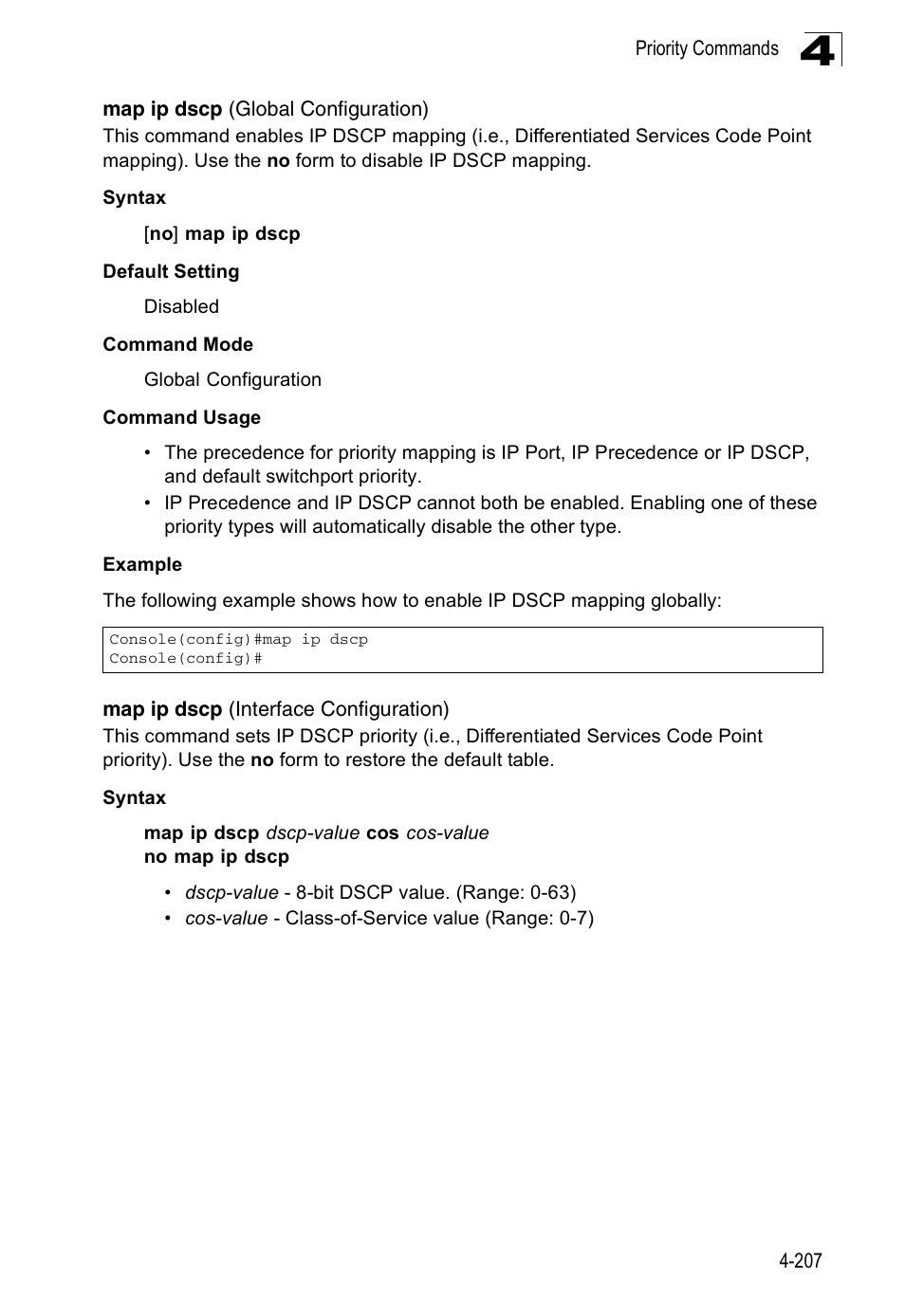 Map ip dscp (global configuration), Map ip dscp (interface configuration) | Accton Technology ES3526XA User Manual | Page 449 / 512