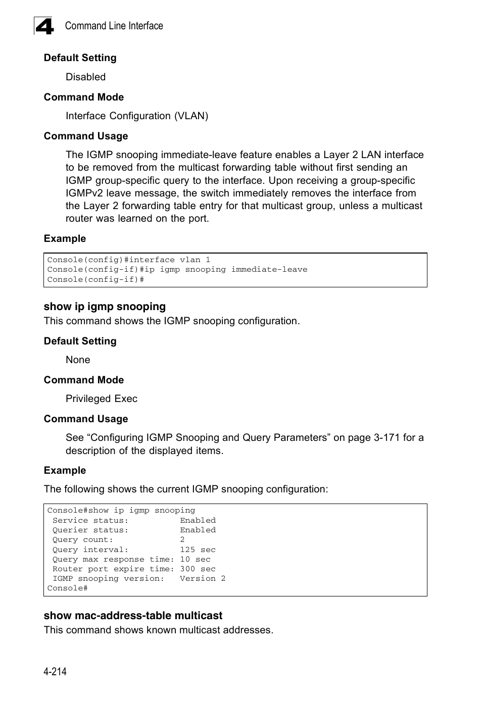 Show ip igmp snooping, Show mac-address-table multicast | Accton Technology ES3526XA User Manual | Page 456 / 512