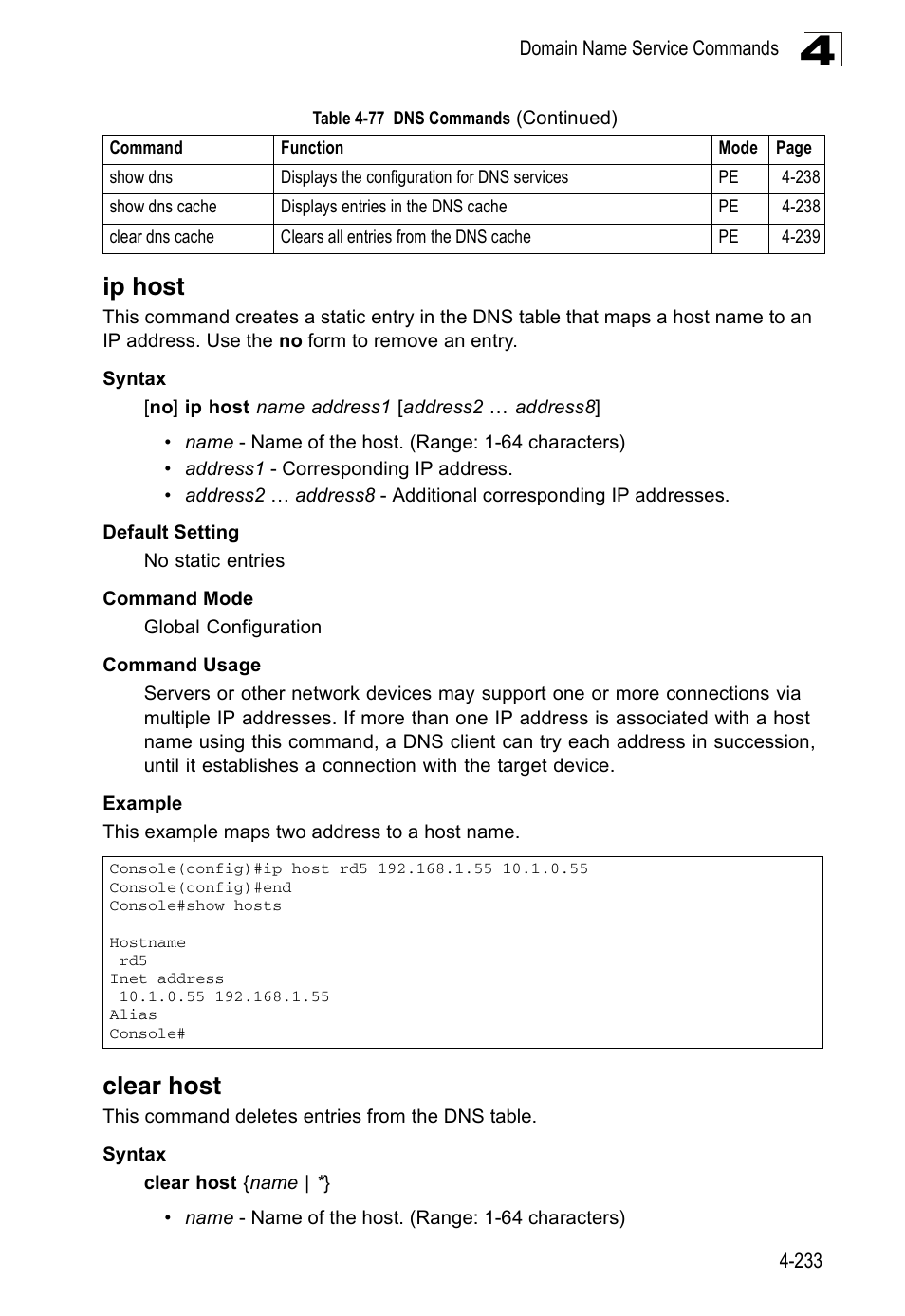 Ip host, Clear host | Accton Technology ES3526XA User Manual | Page 475 / 512