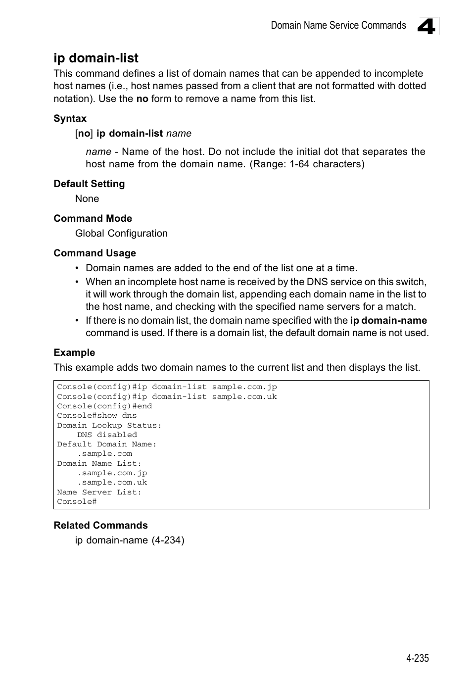Ip domain-list | Accton Technology ES3526XA User Manual | Page 477 / 512