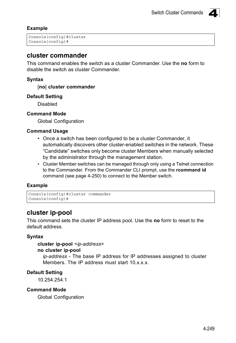 Cluster commander, Cluster ip-pool | Accton Technology ES3526XA User Manual | Page 491 / 512
