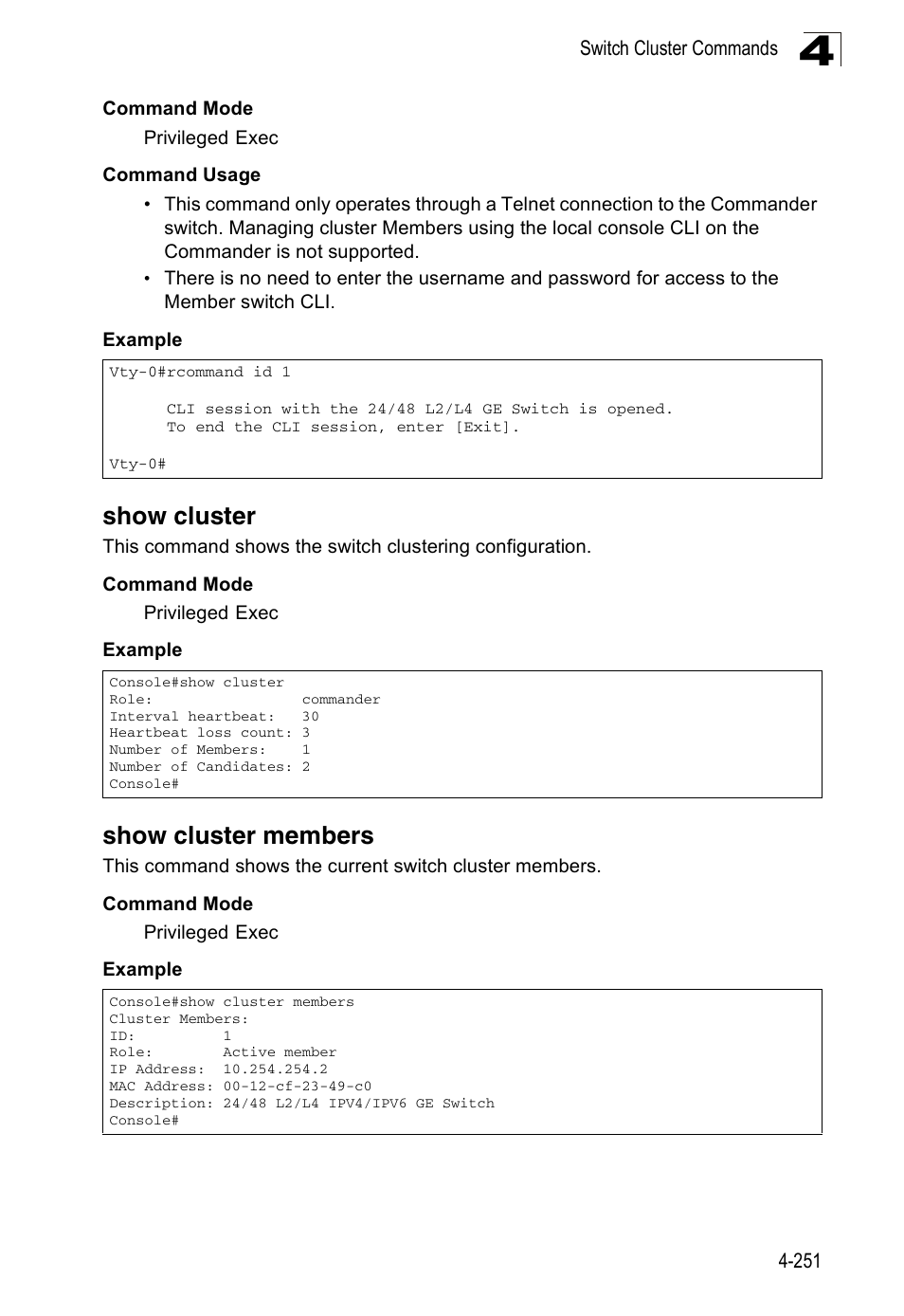 Show cluster, Show cluster members | Accton Technology ES3526XA User Manual | Page 493 / 512