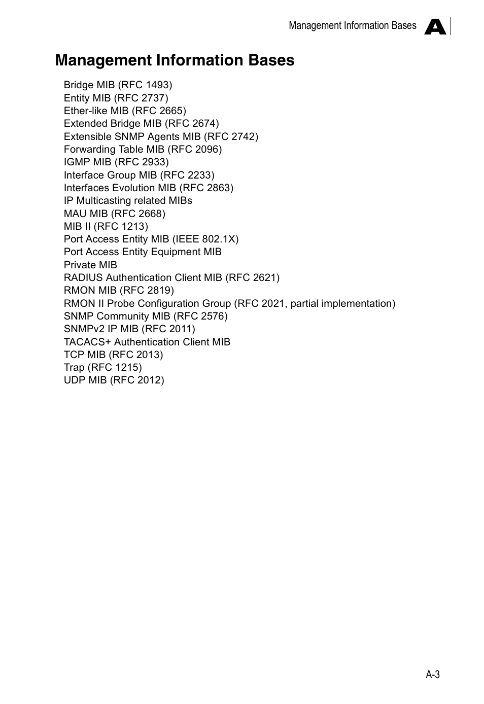 Management information bases | Accton Technology ES3526XA User Manual | Page 497 / 512