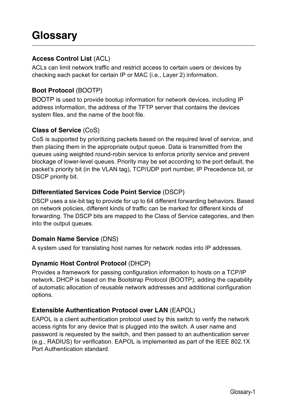 Glossary | Accton Technology ES3526XA User Manual | Page 501 / 512