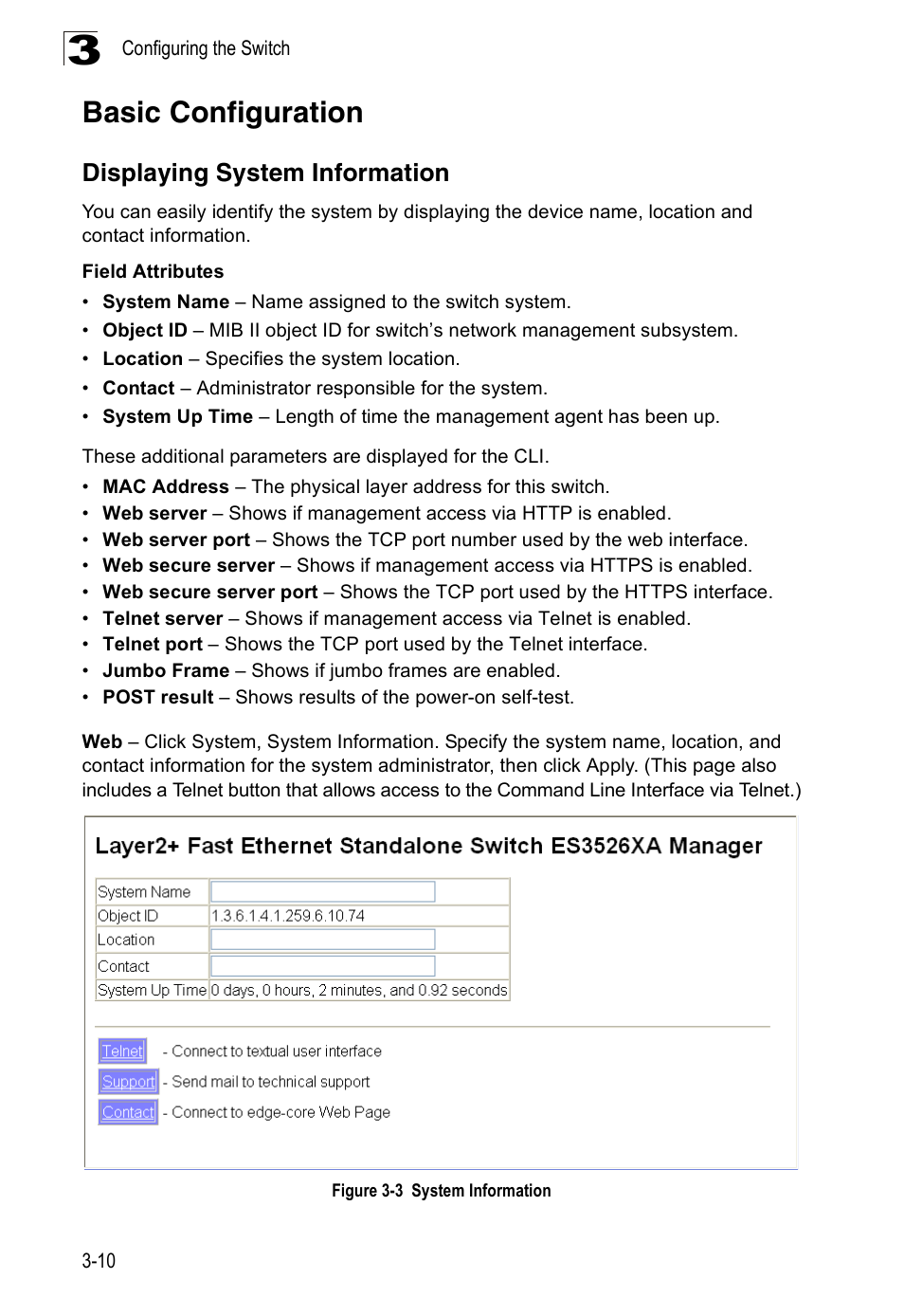 Basic configuration, Displaying system information, Figure 3-3 | System information | Accton Technology ES3526XA User Manual | Page 54 / 512