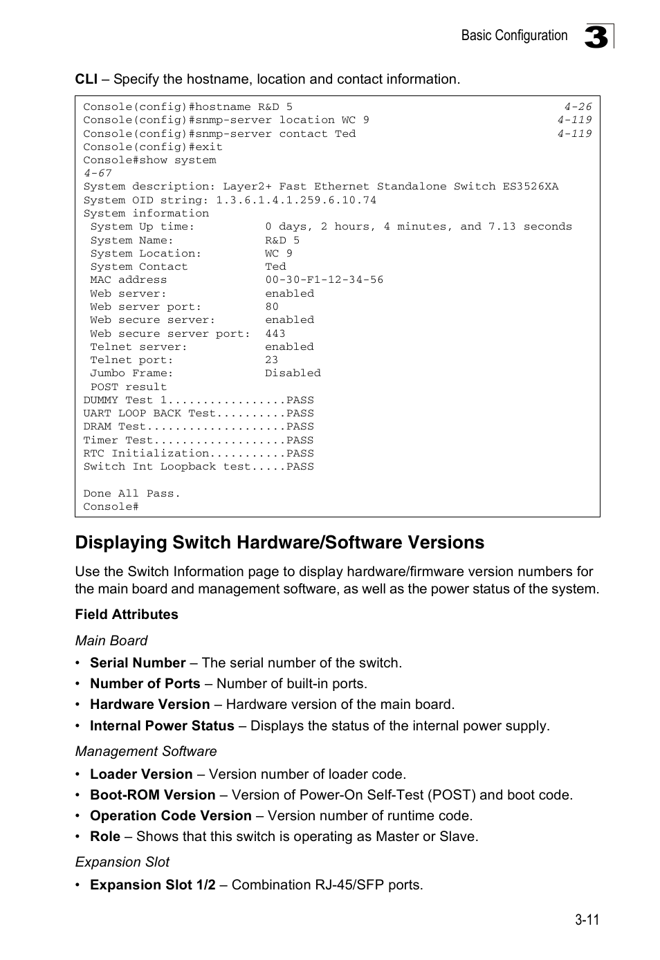 Displaying switch hardware/software versions | Accton Technology ES3526XA User Manual | Page 55 / 512