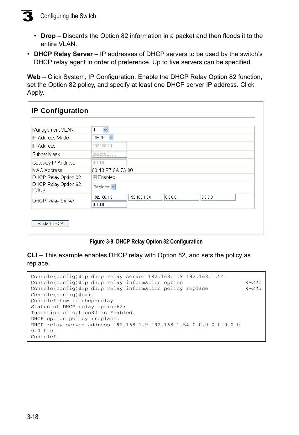 Figure 3-8, Dhcp relay option 82 configuration | Accton Technology ES3526XA User Manual | Page 62 / 512