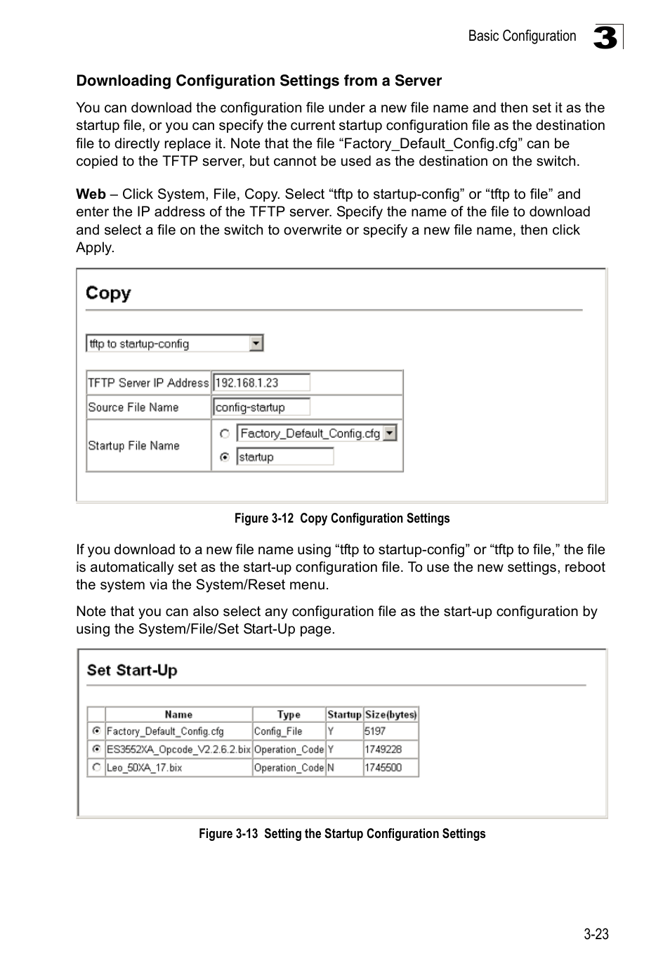 Downloading configuration settings from a server, Figure 3-12 copy configuration settings | Accton Technology ES3526XA User Manual | Page 67 / 512