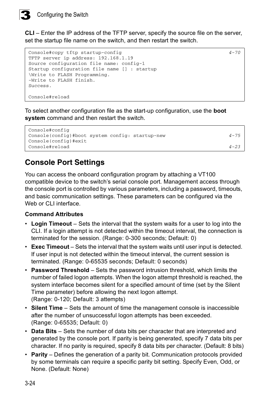 Console port settings | Accton Technology ES3526XA User Manual | Page 68 / 512